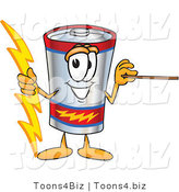 Vector Illustration of a Cartoon Battery Mascot Holding a Bolt of Energy and a Pointer Stick by Mascot Junction