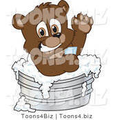 Vector Illustration of a Cartoon Bear Mascot Bathing in a Metal Tub by Mascot Junction