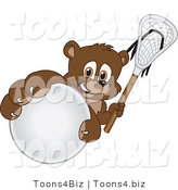 Vector Illustration of a Cartoon Bear Mascot Grabbing a Lacrosse Ball by Mascot Junction