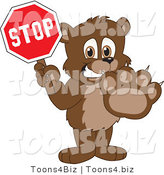 Vector Illustration of a Cartoon Bear Mascot Holding a Stop Sign by Mascot Junction