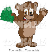 Vector Illustration of a Cartoon Bear Mascot Holding Cash by Mascot Junction