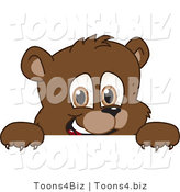 Vector Illustration of a Cartoon Bear Mascot Looking over a Blank Sign by Mascot Junction