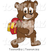 Vector Illustration of a Cartoon Bear Mascot Walking to School by Mascot Junction