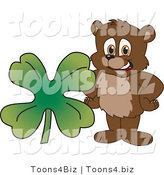 Vector Illustration of a Cartoon Bear Mascot with a Four Leaf Clover by Mascot Junction