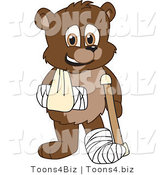 Vector Illustration of a Cartoon Bear Mascot with a Sling, Cast and Crutch by Mascot Junction