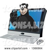 Vector Illustration of a Cartoon Black Bear School Mascot Emerging from a Desktop Computer Screen by Mascot Junction