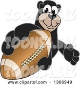 Vector Illustration of a Cartoon Black Bear School Mascot Grabbing an American Football by Mascot Junction