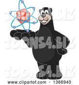 Vector Illustration of a Cartoon Black Bear School Mascot Holding an Atom by Mascot Junction
