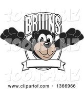 Vector Illustration of a Cartoon Black Bear School Mascot Leaping Outwards from a Bruins Shield by Mascot Junction