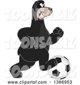 Vector Illustration of a Cartoon Black Bear School Mascot Playing Soccer by Mascot Junction