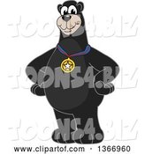 Vector Illustration of a Cartoon Black Bear School Mascot Wearing a Sports Medal by Mascot Junction