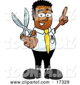Vector Illustration of a Cartoon Black Business Man Mascot Holding a Pair of Scissors by Mascot Junction
