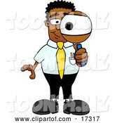 Vector Illustration of a Cartoon Black Business Man Mascot Looking Through a Magnifying Glass by Mascot Junction