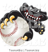 Vector Illustration of a Cartoon Black Jaguar Mascot Grabbing a Baseball by Mascot Junction