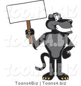 Vector Illustration of a Cartoon Black Jaguar Mascot Holding a Blank Sign by Mascot Junction