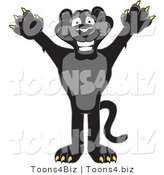 Vector Illustration of a Cartoon Black Jaguar Mascot Holding His Arms up by Mascot Junction