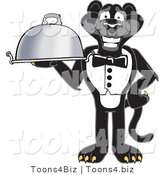 Vector Illustration of a Cartoon Black Jaguar Mascot Serving a Platter by Mascot Junction
