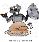 Vector Illustration of a Cartoon Black Jaguar Mascot Serving a Turkey by Mascot Junction