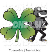 Vector Illustration of a Cartoon Black Jaguar Mascot with a Clover by Mascot Junction