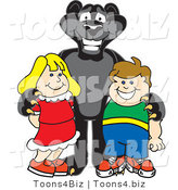 Vector Illustration of a Cartoon Black Jaguar Mascot with Children by Mascot Junction