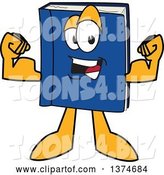 Vector Illustration of a Cartoon Blue Book Mascot Flexing His Muscles by Mascot Junction