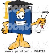 Vector Illustration of a Cartoon Blue Book Mascot Graduate Holding a Diploma by Mascot Junction