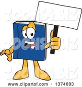 Vector Illustration of a Cartoon Blue Book Mascot Holding a Blank Sign by Mascot Junction