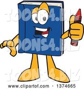 Vector Illustration of a Cartoon Blue Book Mascot Holding a Crayon by Mascot Junction