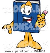 Vector Illustration of a Cartoon Blue Book Mascot Holding a Pencil by Mascot Junction