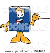 Vector Illustration of a Cartoon Blue Book Mascot Holding a Pointer Stick by Mascot Junction