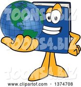 Vector Illustration of a Cartoon Blue Book Mascot Holding out a Globe by Mascot Junction