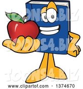 Vector Illustration of a Cartoon Blue Book Mascot Holding out an Apple by Mascot Junction