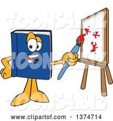 Vector Illustration of a Cartoon Blue Book Mascot Painting Art on a Canvas by Mascot Junction