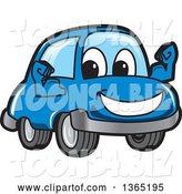 Vector Illustration of a Cartoon Blue Car Mascot Flexing by Mascot Junction
