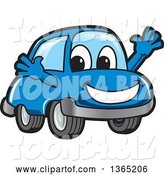 Vector Illustration of a Cartoon Blue Car Mascot Welcoming by Mascot Junction