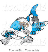 Vector Illustration of a Cartoon Blue Jay Mascot Playing American Football by Mascot Junction