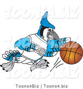 Vector Illustration of a Cartoon Blue Jay Mascot Playing Basketball by Mascot Junction