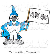 Vector Illustration of a Cartoon Blue Jay Mascot Waving a Banner by Mascot Junction