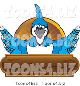 Vector Illustration of a Cartoon Blue Jay Mascot Wood Plaque Logo by Mascot Junction