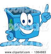 Vector Illustration of a Cartoon Blue Recycle Bin Mascot Holding up a Finger by Mascot Junction