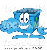 Vector Illustration of a Cartoon Blue Recycle Bin Mascot Pointing Outwards by Mascot Junction
