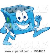 Vector Illustration of a Cartoon Blue Recycle Bin Mascot Running by Mascot Junction