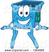 Vector Illustration of a Cartoon Blue Recycle Bin Mascot Sitting by Mascot Junction