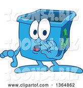Vector Illustration of a Cartoon Blue Recycle Bin Mascot Whispering by Mascot Junction