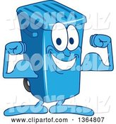 Vector Illustration of a Cartoon Blue Rolling Trash Can Bin Mascot Flexing by Mascot Junction