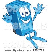 Vector Illustration of a Cartoon Blue Rolling Trash Can Bin Mascot Jumping by Mascot Junction
