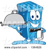 Vector Illustration of a Cartoon Blue Rolling Trash Can Bin Mascot Waiter Holding a Cloche Platter by Mascot Junction