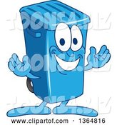 Vector Illustration of a Cartoon Blue Rolling Trash Can Bin Mascot Welcoming by Mascot Junction