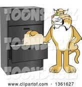 Vector Illustration of a Cartoon Bobcat Mascot Filing Folders, Symbolizing Organization by Mascot Junction
