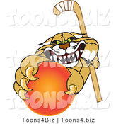 Vector Illustration of a Cartoon Bobcat Mascot Grabbing a Hockey Ball by Mascot Junction
